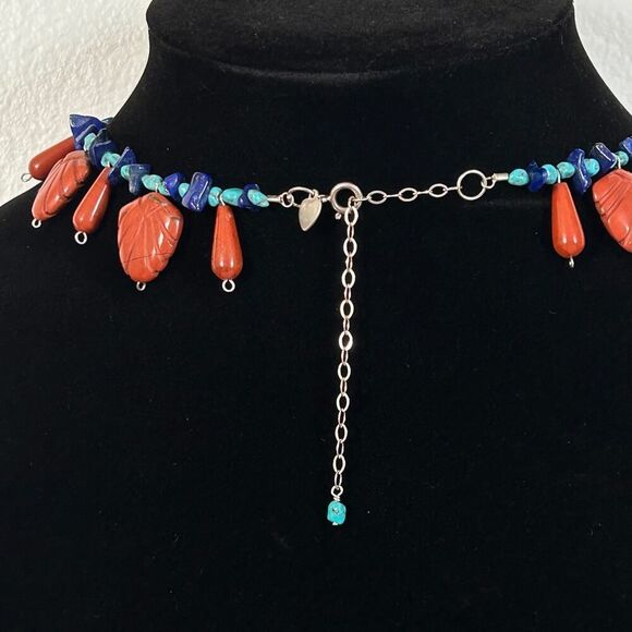 Jasper, Lapis & Turquoise Beaded 18-21.5” Statement Charm Necklace - Picture 7 of 7